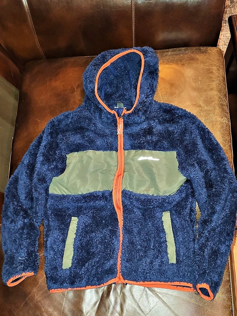 Eddie Bauer Kids Quest Fleece Plush Hooded Jacket Boys Medium Blue & Green